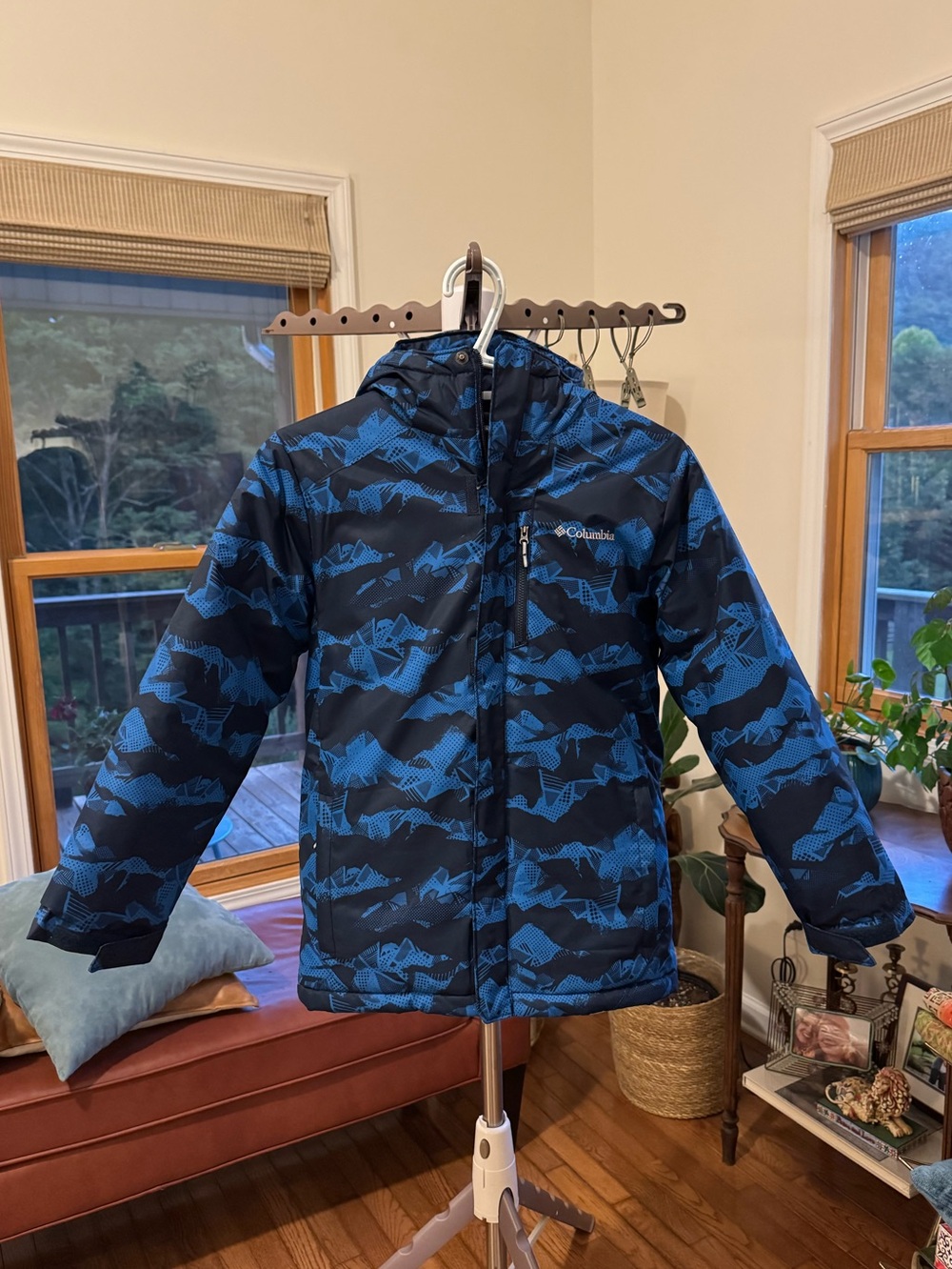 Columbia Boys Alpine Free Fall II Jacket Medium Blue Black Pattern Winter Ski